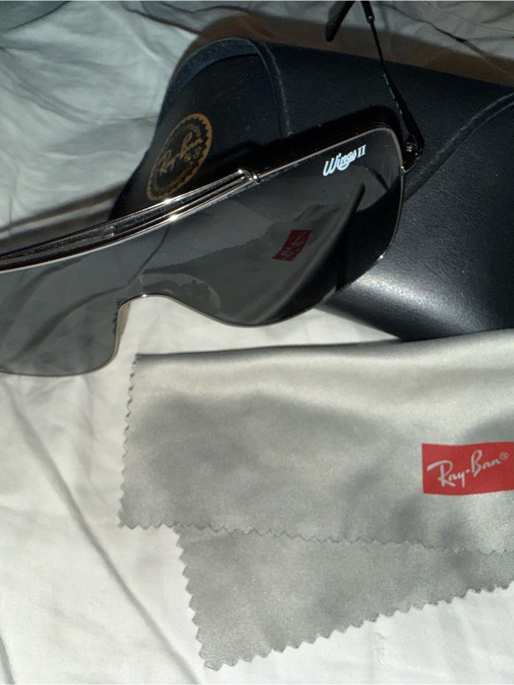 Ray-Ban Wings II Black Shield Sunglasses with Silver Accents